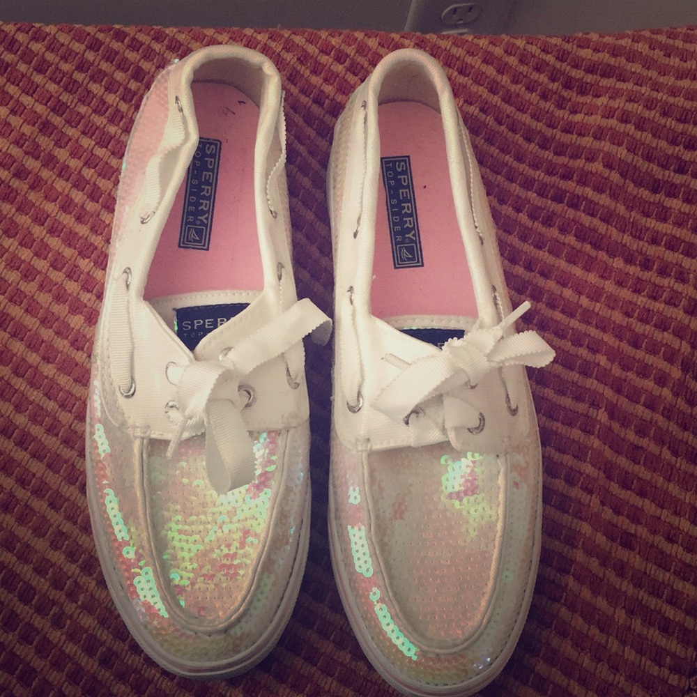 White Sequin Sperry Top-Siders